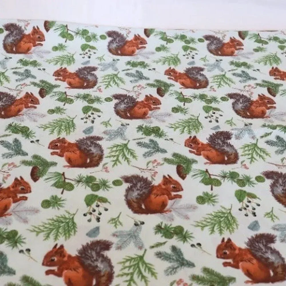 handmade pillowcase Squirrel & Pinecones Novelty 100% Cotton Fabric 32